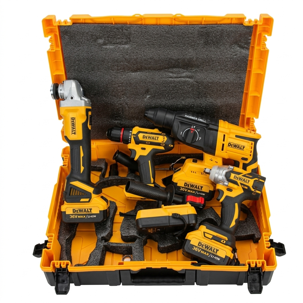 Акумулаторен Комплект 4в1 Гайковерт Винтоверт Перфоратор Ъглошлайф DeWALT